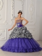 Brand New Purple Quinceanera Dress Strapless Chapel Train Zebra and Organza Ball Gown
