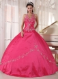Brand New Coral Red Quinceanera Dress Halter Taffeta Appliques Ball Gown
