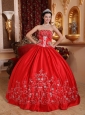 Classical Red Quinceanera Dress Strapless Taffeta Embroidery Ball Gown