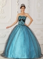 Discount Black and Blue Quinceanera Dress Strapless Taffeta and Tulle Beading and Appliques Ball Gown
