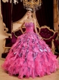 Discount Hot Pink Quinceanera Dress Sweetheart Beading Leopard and Organza Ball Gown