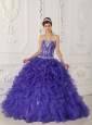 Discount Purple Quinceanera Dress Sweetheart Satin and Organza Appliques Ball Gown