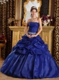 Discount Royal Blue Quinceanera Dress Strapless Pick-ups Taffeta Ball Gown