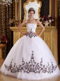 Discount White Quinceanera Dress Strapless Tulle Embroidery Ball Gown