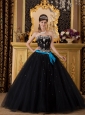 Elegant Black Quinceanera Dress Strapless Appliques Tulle Ball Gown