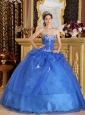 Elegant Blue Quinceanera Dress Sweetheart Organza Appliques Ball Gown
