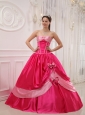 Elegant Coral Red Quinceanera Dress Sweetheart Satin Appliques with Beading Ball Gown