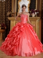 Elegant Orange Red Quinceanera Dress Sweetheart Taffeta Emboridery and Beading Ball Gown