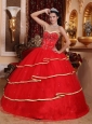Elegant Red Quinceanera Dress Sweetheart Satin and Tulle Beading Ball Gown