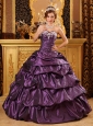 Fashionable Dark Purple Quinceanera Dress Sweetheart Taffeta Appliques Ball Gown