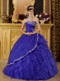 Gorgeous Bule Quinceanera Dress Strapless Organza Appliques Ball Gown
