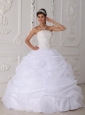Gorgeous White Quinceanera Dress Strapless Floor-length Organza Lace Ball Gown