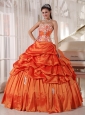 Inexpensive Orange Quinceanera Dress Sweetheart Taffeta Appliques and Ruch Ball Gown