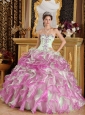 Latest Fuchsia and Apple Green Quinceanera Dress Sweetheart Organza Appliques Ball Gown