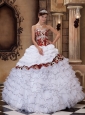 Lovely White Quinceanera Dress Sweetheart Organza and Leopard Ruffles Ball Gown