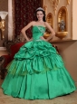 Low Price Apple Green Quinceanera Dress Strapless Taffeta Appliques Ball Gown