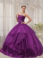 Low Price Purple Quinceanera Dress Strapless Organza Beading Ball Gown