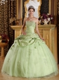 Luxurious Yellow Green Quinceanera Dress Strapless Tulle and Taffeta Beading Ball Gown