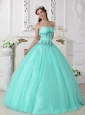 Modern Turquoise Quinceanera Dress Sweetheart Tulle and Taffeta Beading Ball Gown