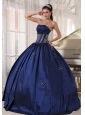Modest Navy Quinceanera Dress Strapless Taffeta Embroidery and Beading Ball Gown