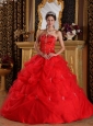 New Red Quinceanera Dress Strapless Pick-ups Tulle Ball Gown