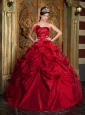 New Red Quinceanera Dress Strapless Taffeta Hand Made Flowers Ball Gown