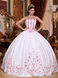 New White Quinceanera Dress Strapless Taffeta Beading and Embroidery Ball Gown