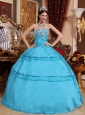 Perfect Aqua Blue Quinceanera Dress Sweetheart Taffeta Appliques Ball Gown