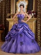 Perfect Purple Quinceanera Dress Strapless  Organza Appliques A-Line / Princess