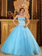 Popular Aqua Blue Quinceanera Dress Sweetheart  Tulle Appliques Ball Gown