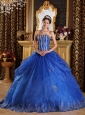 Popular Royal Blue Quinceanera Dress Sweetheart  Appliques Organza Ball Gown