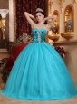 Popular Turquoise Quinceanera Dress Sweetheart Tulle Beading Ball Gown