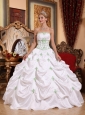 Popular White Quinceanera Dress Strapless Taffeta Appliques Ball Gown