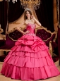 Pretty Hot Pink Quinceanera Dress Sweetheart Taffeta Appliques Ball Gown