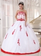 Pretty White Quinceanera Dress Strapless Satin and Organza Appliques Ball Gown
