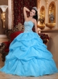 Romantic Aqua Blue Quinceanera Dress Sweetheart Organza Beading Ball Gown
