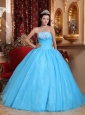 Romantic Baby Blue Quinceanera Dress Strapless Organza Appliques Ball Gown