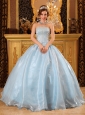Romantic Baby Blue Quinceanera Dress  Strapless Organza Beading Ball Gown
