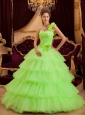 Romantic Spring Green Quinceanera Dress One Shoulder Ruffles A-line / Princess