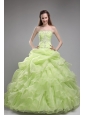 Romantic Spring Green Quinceanera Dress Strapless Orangza Beading and Ruffles Ball Gown