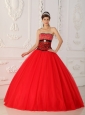 Sexy Red Quinceanera Dress Strapless Tulle and Zebra Beading A-line / Princess