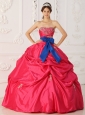 Simple Coral Red Quinceanera Dress Strapless Taffeta Beading and Sash Ball Gown