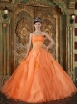 Simple Orange Quinceanera Dress Sweetheart Organza Appliques Ball Gown