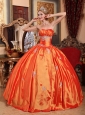 Simple Orange Red Quinceanera Dress Strapless Taffeta Appliques Ball Gown