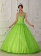 Simple Spring Green Quinceanera Dress Halter Tulle Beading A-line