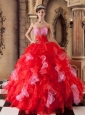 The Most Popular Red Quinceanera Dress Strapless Organza Beading and Ruffles  Ball Gown
