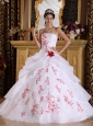 Wonderful White Quinceanera Dress Strapless Organza Appliques A-Line / Princess