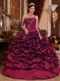 Best Burgundy Quinceanera Dress One Shoulder Taffeta Pick-ups Ball Gown