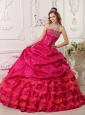Affordable Red Quinceanera Dress StraplessTaffeta Beading Ball Gown