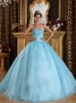 Beautiful Aqua Blue Quinceanera Dress Sweetheart Organza Beading Ball Gown